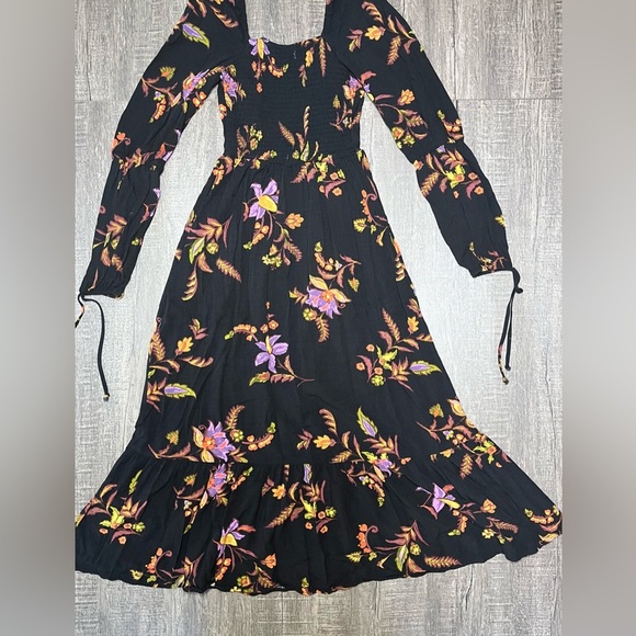 SO Black with Orange Floral Long Sleeve Sundress for Wedding Guest - Picture 3 of 9